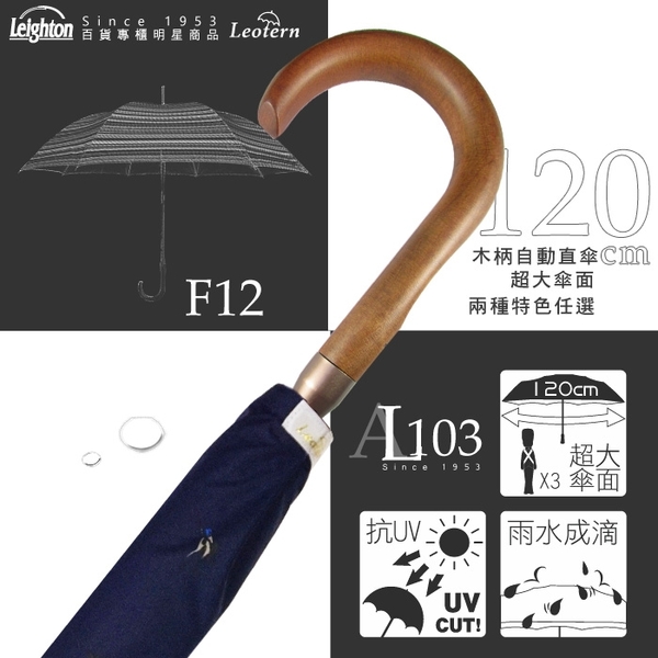 雨傘 陽傘 萊登傘 抗UV 自動直傘 大傘面120公分 防曬 Leotern 藍色馬球 product thumbnail 3