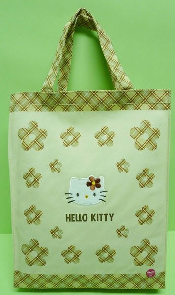 【震撼精品百貨】Hello Kitty 凱蒂貓~KITTY手提袋『米底格子花花』