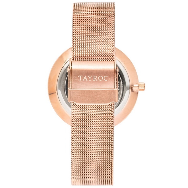 【台南 時代鐘錶 TAYROC】英國簡約 ESEN 羅馬字 米蘭帶女錶 TY149 黑/玫瑰金 36mm