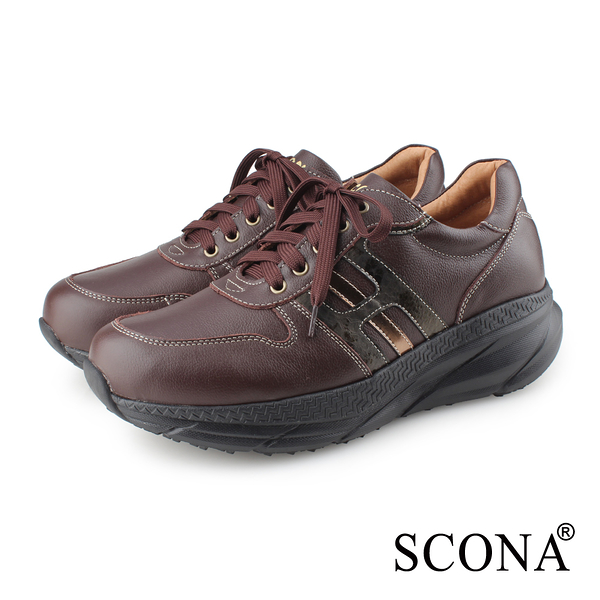 SCONA 蘇格南 全真皮 舒適減壓機能健走鞋 咖啡色 1289-2