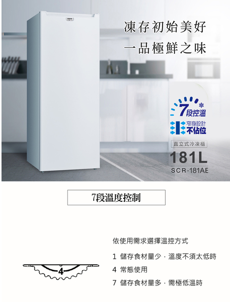 SANLUX台灣三洋181公升直立式冷凍櫃 SCR-181AE~含拆箱定位+舊機回收 product thumbnail 2