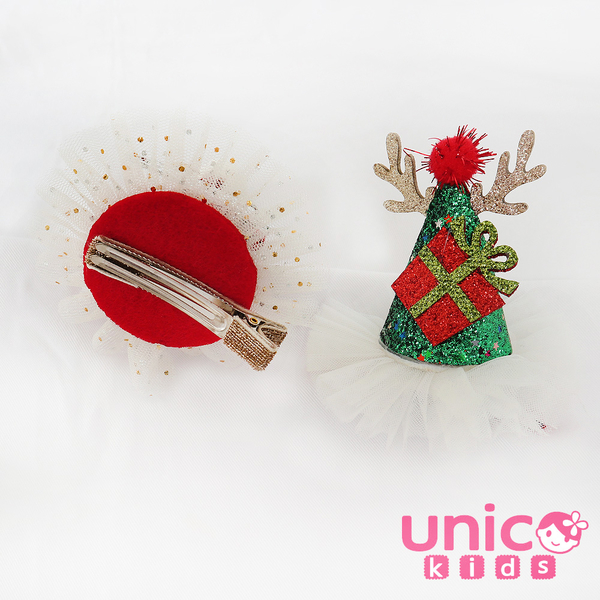 UNICO 兒童大人紅色綠色聖誕帽造型雪花蕾絲邊夾/髮夾 product thumbnail 5