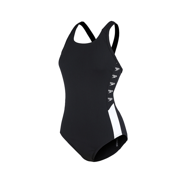 (C3)SPEEDO 女 運動泳衣 Boom Logo Splice 三角 連身泳裝 SD8129353503黑白 [陽光樂活]