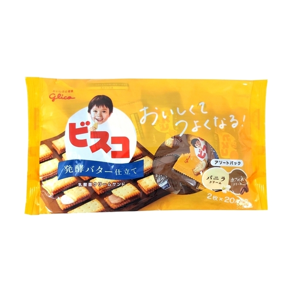 【豆嫂】日本零食 GLICO奶油夾心餅乾家庭號(香草&咖啡歐蕾/原味&草莓) product thumbnail 2