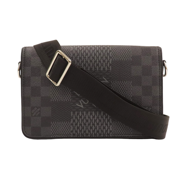 【二手名牌BRAND OFF】LOUIS VUITTON LV 路易威登 黑色 棋盤格 3D Studio Messenger 斜背郵差包 N50013