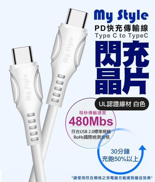 CITY萬用轉接頭PD快充33W急速充電器-黑+MyStyle UL認證Type-C to C PD閃充傳輸線-白-100cm product thumbnail 7