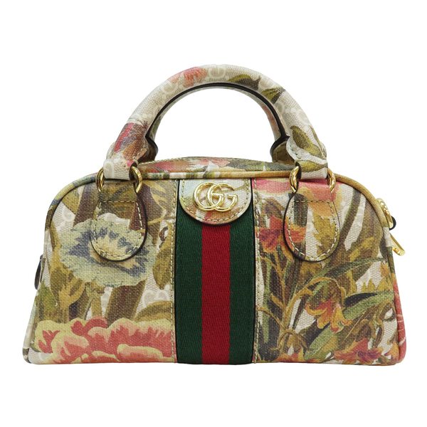 【二手名牌BRAND OFF】GUCCI 古馳 綠色 塗層帆布 Mini Ophidia GG 迷你 單肩包 724606