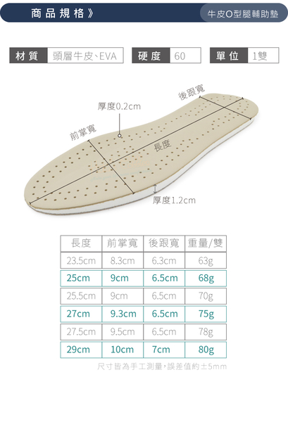 糊塗鞋匠 優質鞋材 C73 牛皮O型腿輔助墊 1雙 牛皮鞋墊 O型腿鞋墊 EVA鞋墊 product thumbnail 4