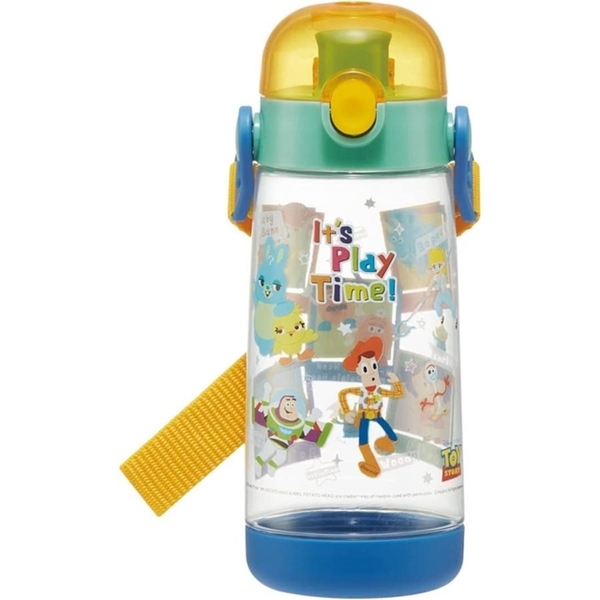 小禮堂 迪士尼 玩具總動員 兒童彈蓋直飲透明止滑水壺 480ml (黃綠藍集合款) 4973307-604744