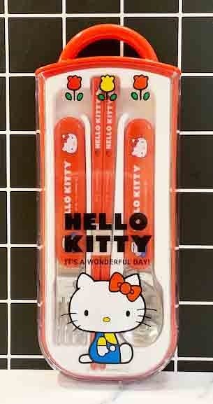 【震撼精品百貨】Hello Kitty 凱蒂貓~三麗鷗 KITTY日本盒裝餐具組-紅坐*31879