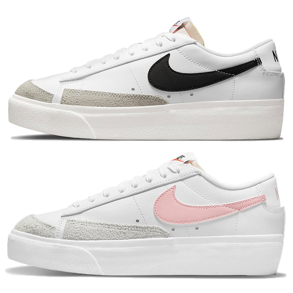 Nike 女鞋 休閒鞋 Blazer Low Platform 皮革 厚底 白黑/白粉【運動世界】DJ0292-101/DJ0292-103