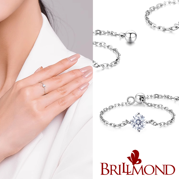 【BRILLMOND JEWELRY】10分 冰鑽 925銀台 輕珠寶鏈戒(天然鑽石10分 925銀鍍白K金台)