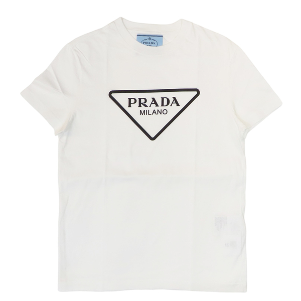 【二手名牌BRAND OFF】PRADA 普拉達 白色 棉質 經典LOGO 短袖 短版 T-shirt T恤