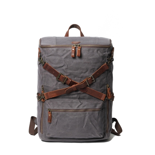 【Solomon 原創設計皮件】休閒個性帆布牛皮後背包 書包旅行包袋大容量 皮革背包