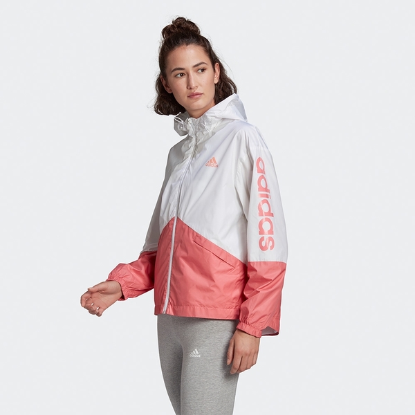 Adidas Essentials 女裝 外套 連帽 風衣 圓弧後擺 口袋 網布 白 粉【運動世界】GM5623 product thumbnail 4