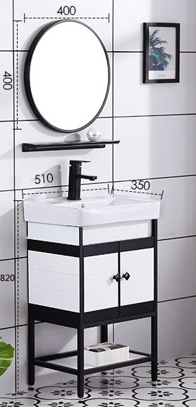 【 麗室衛浴】一體檯上盆+霧黑面盆龍頭+鋁合金烤漆浴室櫃+黑框圓鏡 組合價11800
