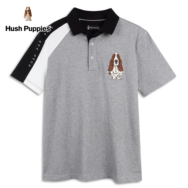 Hush Puppies POLO衫 男裝袖片剪接刺繡狗短袖POLO衫