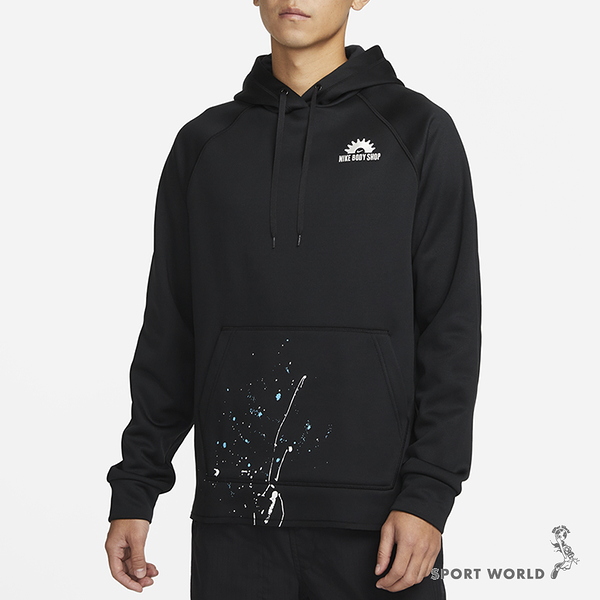 Nike 男 長袖 連帽 訓練 THERMA-FIT 刷毛 潑墨 黑 DV9907-010