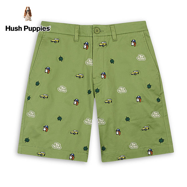 Hush Puppies 短褲 男裝滿版品牌趣味造型刺繡休閒短褲