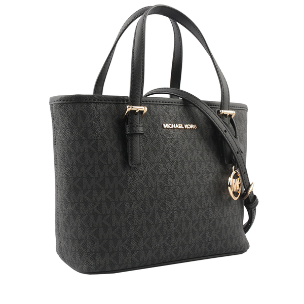 【MICHAEL KORS】滿版圓形Logo 塗層帆布小款托特包(黑色) 35T9GTVT0B BLACK