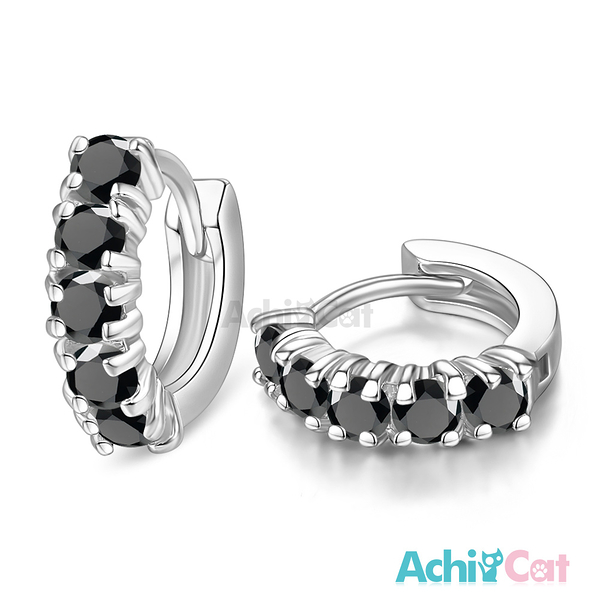 AchiCat 耳環 正白K 簡約美鑽 易扣耳環 耳針式 黑鋯 *一對價格* G7008
