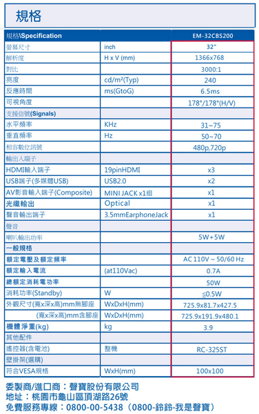 SAMPO聲寶32吋HD低藍光液晶顯示器+視訊盒 EM-32CBS200~含桌上型拆箱定位+舊機回收 product thumbnail 5