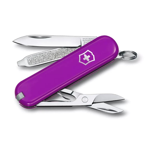 【Victorinox 瑞士維氏】瑞士刀CLASSIC SD 小型袋裝刀 7用刀 58mm-紫(0.6223.52G)
