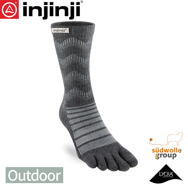 【INJINJI 美國 Outdoor戶外避震羊毛五趾中筒襪 NX《石板灰》】NAA7694/五指襪/登山健行襪/羊毛襪