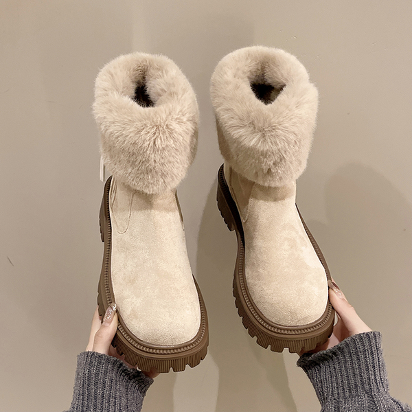 【36-42全尺碼】雪靴．法式純色麂皮拚接毛毛側拉鍊短靴．白鳥麗子 product thumbnail 10