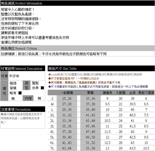 牛仔褲--完美緩和下半身比例-刷色後翻蓋斜口袋設計修飾款直筒牛仔褲(S-7L)-N66眼圈熊中大尺碼 product thumbnail 10