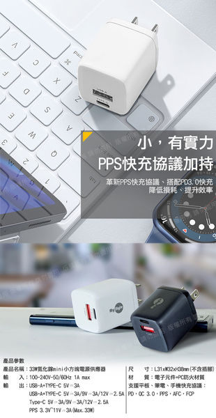 MyStyle 33W氮化鎵迷你GaN PD+QC 3.0 雙孔快速充電器 product thumbnail 5