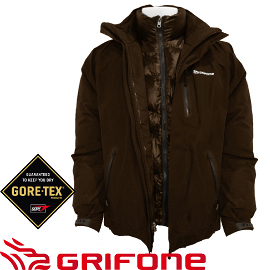 【GRIFONE 西班牙 GORE-TEX PERFORMANCE男款GORE-TEX 兩件式羽絨外套 棕色】A5C008D/兩件式/防水