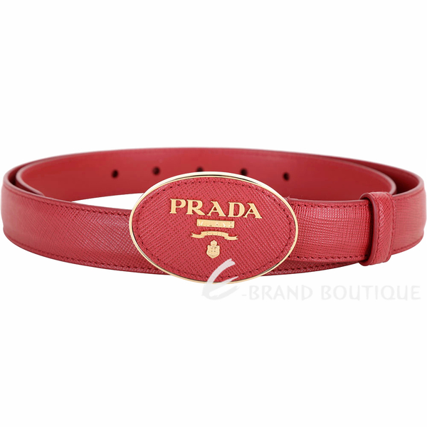 PRADA Saffiano 橢圓標誌防刮牛皮腰帶(紅色) 1940521-54
