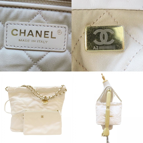 【二手名牌BRAND OFF】CHANEL 香奈兒 白色 亮面羊皮 22 肩背包 小號 無卡 AS3260 product thumbnail 8