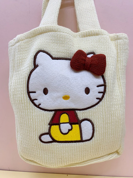 【震撼精品百貨】Hello Kitty 凱蒂貓~Sanrio HELLO KITTY針織提袋/收納袋-側坐KITTY#83295