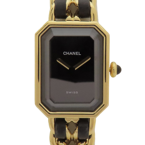 【二手名牌BRAND OFF】CHANEL 香奈兒 PREMIERE L 黑色皮革 金色鍊帶 石英腕錶 H0001