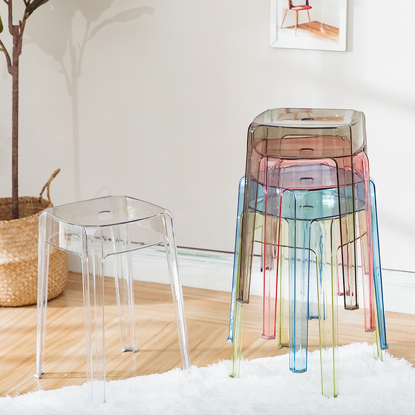 威瑪索 塑膠椅凳 透彩方凳 便利凳 來賓備用椅凳 餐凳椅子 可堆疊收納 止滑設計-(5色)