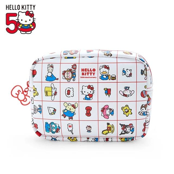 小禮堂 Hello Kitty 皮質方形拉鍊化妝包 (Kitty歡慶50週年系列)
