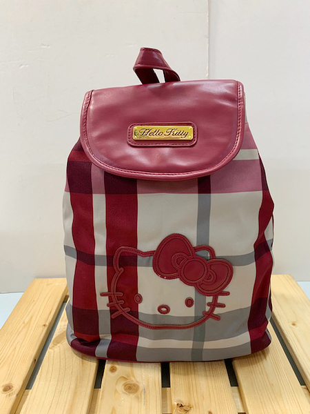 【震撼精品百貨】Hello Kitty 凱蒂貓~Sanrio HELLO KITTY美國版後背包-紅格紋#12762