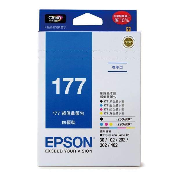 EPSON 愛普生 C13T177650 原廠超值量販包墨水匣(177MP四色) 適用 XP102/XP202/XP302/XP402/XP30