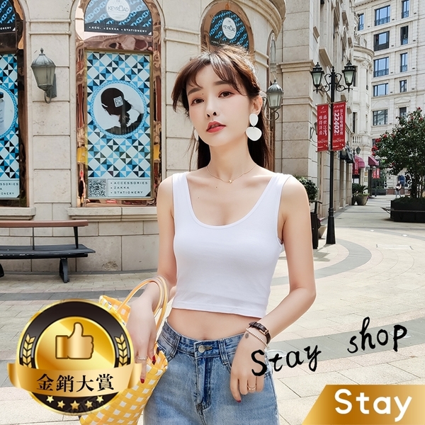 【Stay】新款夏裝韓版棉質短款背心 彈性緊身 小可愛 短袖t恤 素色 上衣 女裝 衣服【V32】