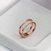 鈦鋼戒指 戒指 雙層微鑲鑽戒指女純銀時尚個性排鑽簡約鈦鋼鍍18K玫瑰金食指指環【全館免運】