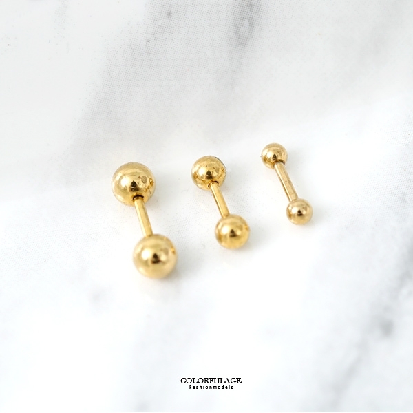 金色雙頭圓珠鋼製耳環【ND593】單支價格