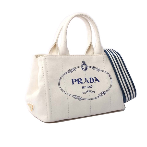 博客來-PRADA LOGO帆布手提/斜背二用包(白色)