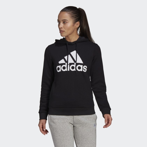 Adidas ESSENTIALS 女裝 黑色 長袖帽T 刷毛 口袋 GL0653【KAORACER】