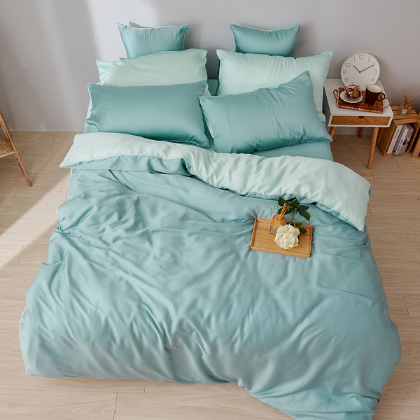 床包兩用被組 / 雙人加大【素色天絲-芬妮綠】含兩件枕套 60支天絲 戀家小舖台灣製AAU315