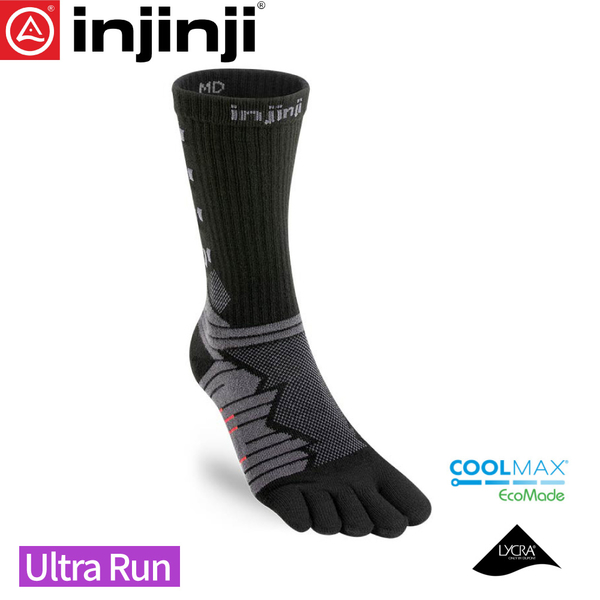 【INJINJI 美國 Ultra Run 終極系列五趾中筒襪《碳黑》】NAA67/五指襪/專業排汗襪/登山健行襪/休閒襪