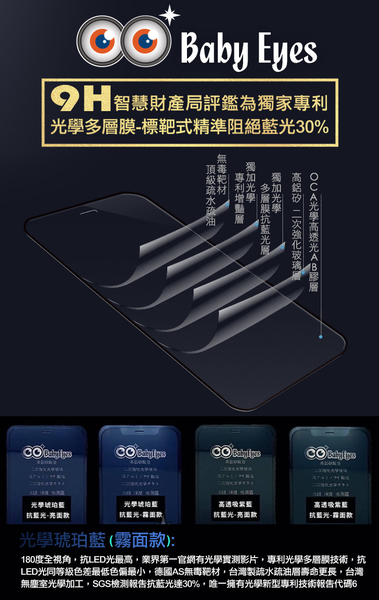 BabyEyes for iPhone 13 6.1 專利光學抗藍光9H鋼化玻璃貼-滿版 霧面黑框-琥珀藍 product thumbnail 5