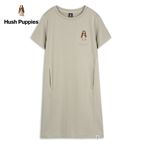 Hush Puppies 洋裝 女裝休閒素色剪裁刺繡狗洋裝