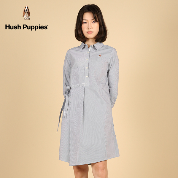 Hush Puppies 洋裝 女裝細條紋綁帶七分袖襯衫領洋裝 product thumbnail 4